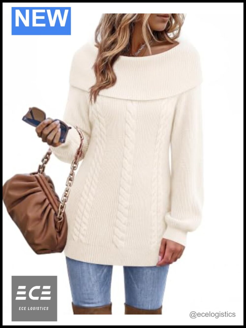 Women's Cable Knit Tunic Sweater Pullover Long Sleeve Cowl Neck